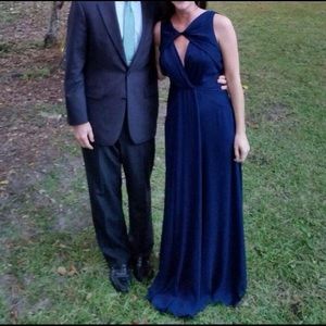 Badgley Mischka Navy Blue Chiffon Petunia Gown 10